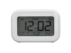 Mini reloj despertador digital Baok-reloj con pantalla LCD, función de repetición de alarma, formatos de 12h/24h para dormitorio, viajes, oficina, blanco