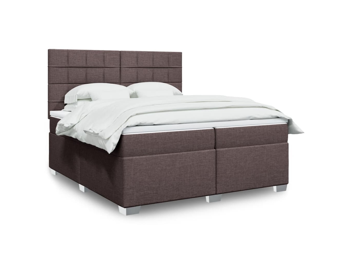 Cama Box Spring Con Colchón Tela Marrón Oscuro 200x200 Cm