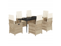 Conjunto 7 comedor de jardín VIDAXL con cojines ratán sintético beige