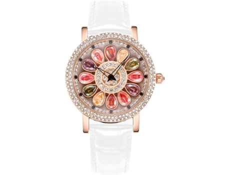 VEANXIN Relojes de pulsera impermeables con diamantes de imitación giratorios para mujer-Blanco