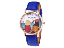Reloj De Piel Pu De Cuarzo Para Parejas Con Dial De Patrón Cartoon Azul Zhoulianfa
