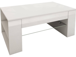 Mesa de Centro ML-DESIGN de Cristal y 4 conpartimentos (Blanco - 100x42x60 cm)