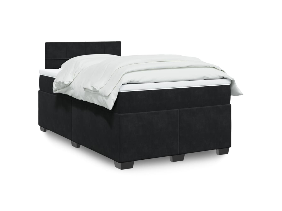Cama Box Spring Con Colchón Terciopelo Negro 120x200 Cm