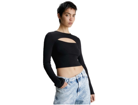 Camiseta de Mujer CALVIN KLEIN Larga Negro (L)