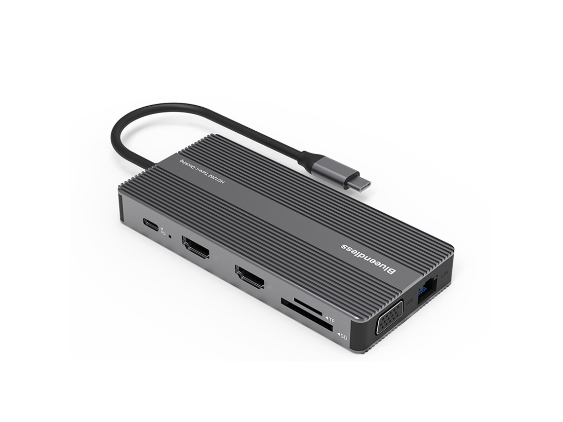 Estación de acoplamiento Yizhood 12 en 1 4K USB tipo C Hub compatible con HDMI para TV Box Macbook Air Dell Laptop Negro