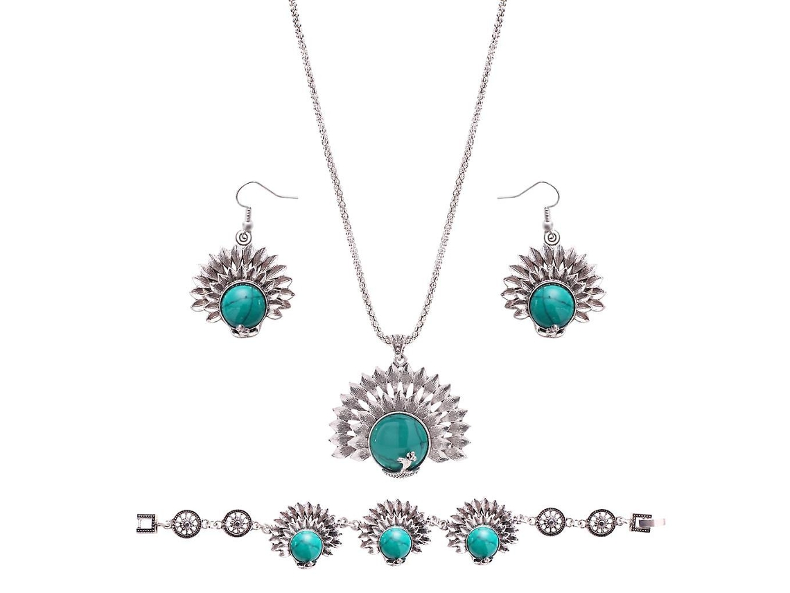 Conjunto de joyería con colgante de búho en turquesa roja: collar, pendientes y pulsera. Nostalgia88
