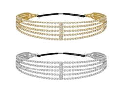 Paquete De 2 Tiaras Elásticas Multicapa Con Diamantes De Imitación Ajustables Para Novias Y Mujeres.