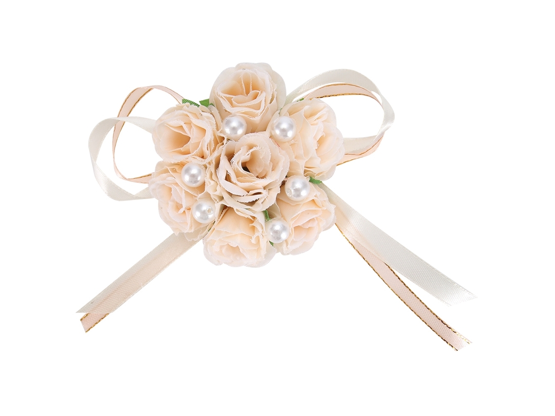 EIOORORRIY 2 Pulseiras de Noiva para Decoração de Casamento com Flores de Seda e Pérolas (Rosa Claro)