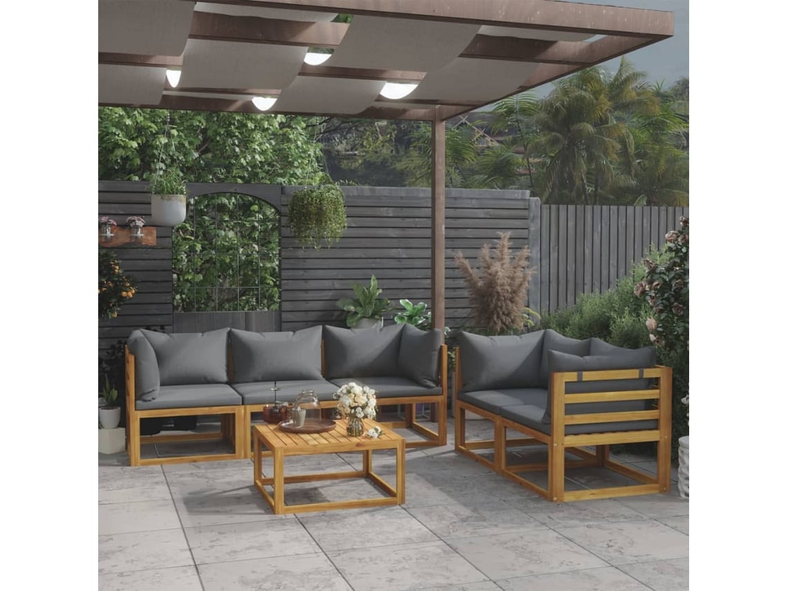 Conjunto de jardín DKD Home Decor de 6 piezas con cojines de acacia maciza