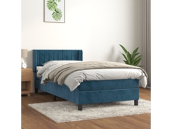 Cama Box Spring Con Colchón Terciopelo Azul Oscuro 100x200 Cm