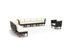 Conjunto de jardín de 9 piezas en mimbre y madera de eucalipto negro DKD Home Decor