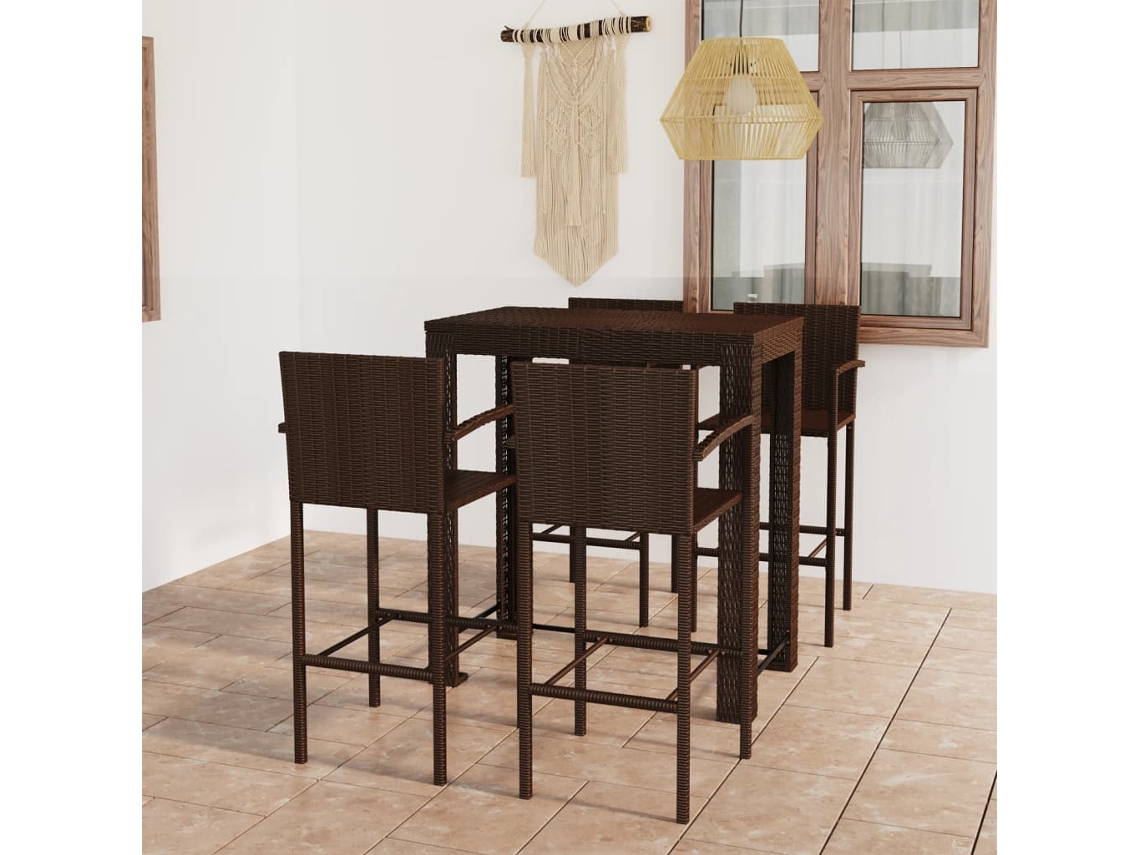 Juego de bar para exteriores con reposabrazos, mimbre marrón, PE, Dkd Home Decor