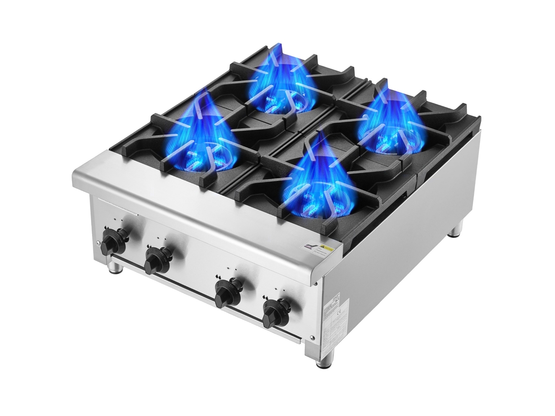 Estufa de gas comercial Succebuy, 4 quemadores, 610 x 775 x 335 mm, 28000 BTU, color plateado