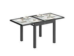 Mesa de jardín extensible de 160x80 cm, aluminio, cristal templado transparente.