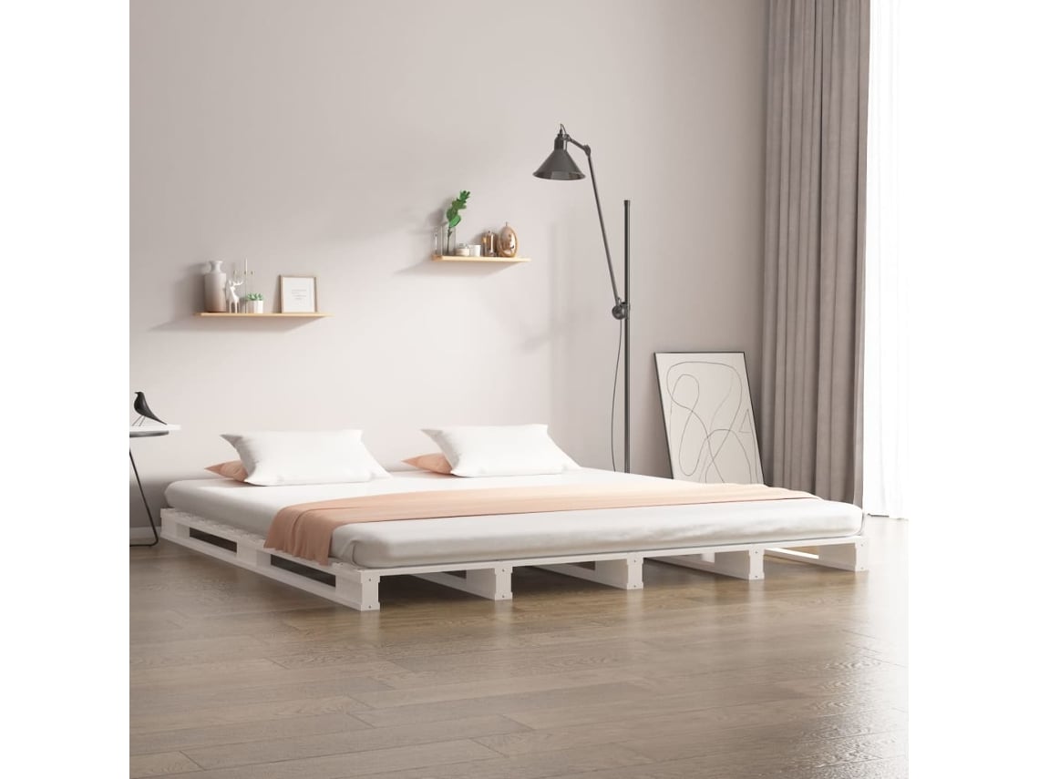 Cama De Palets Madera Maciza Pino Blanca 120x190 Cm