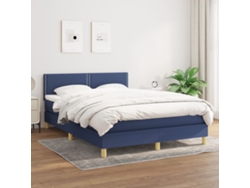 Cama Box Spring Con Colchón Tela Azul 140x200 Cm