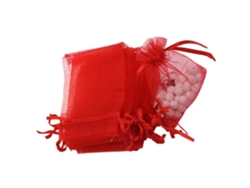 Bolsas de organza con cordón de 12,7 x 18,8 cm, 100 unidades, para joyería, dulces, fiestas, regalos, bodas (rojas)