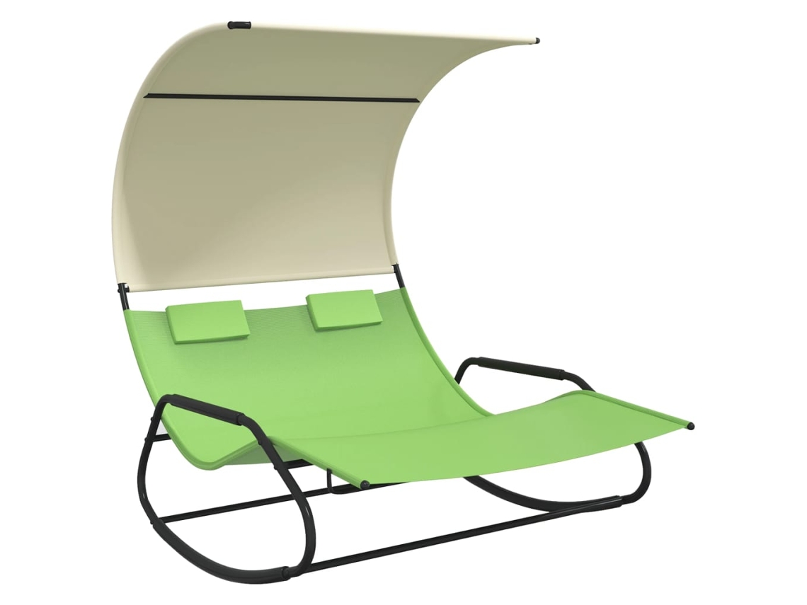 Maison Exclusive - Tumbona Mecedora Doble Con Toldo Verde Y Crema