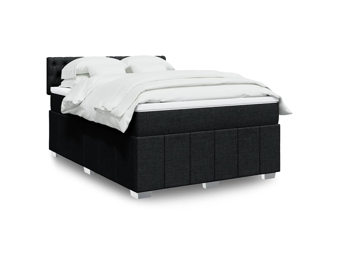 Cama Box Spring Con Colchón Tela Negro 140x190 Cm