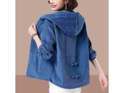 Chaqueta Corta Mujer Primavera Otoño Coreana Suelta Cremallera Capucha Casual Algodón Poliéster Xs Azul Claro