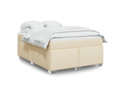 Cama Box Spring Con Colchón Tela Color Crema 140x200 Cm