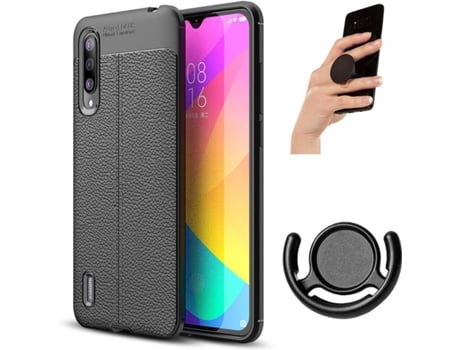 Carcasa, Popsocket y Soporte Xiaomi MI 9 Lite Rugged Leather Negro