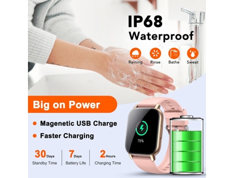 Smartwatch CHRONUS HOXE Rastreador de Fitness con Llamada Bluetooth para Mujeres Rosa Rubor