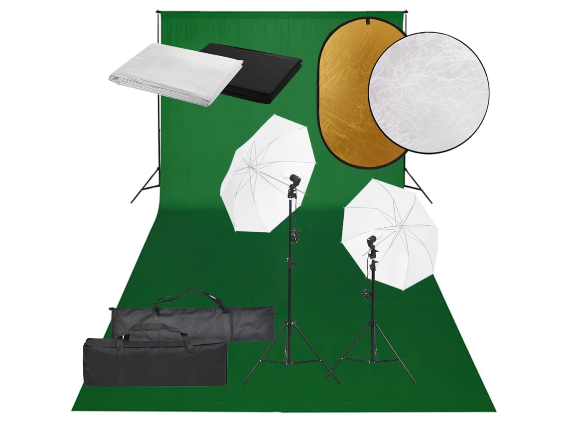 vidaXL Kit de estudio fotográfico con set de luces, fondo y reflector