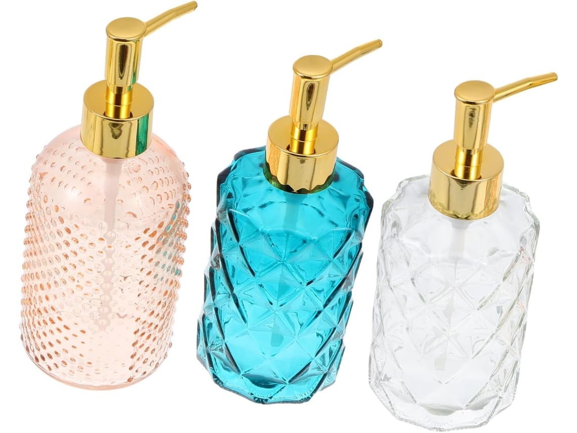 Conjunto De 3 Frascos De Vidro Transparente Com Bomba Dosadora Para Loção Ou Xampu.