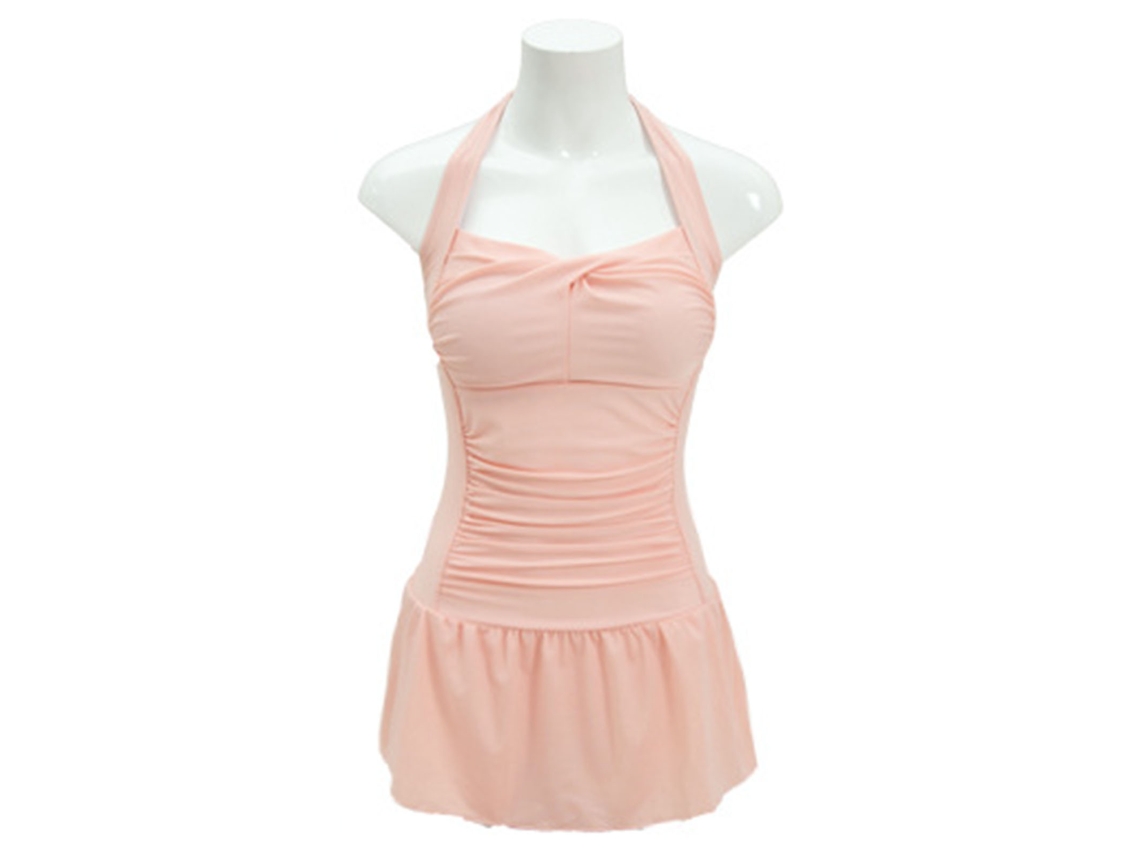 Traje de baño rosa para mujer con sujetador push-up y escote halter para playa y fiesta