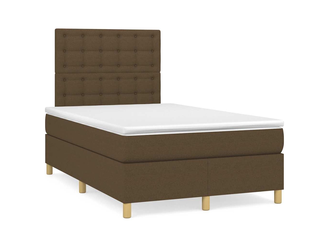 Cama Box Spring Con Colchón Y Led Tela Marrón Oscuro 120x190 Cm