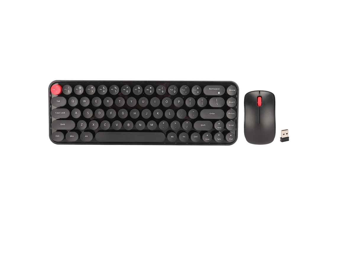 Teclado y ratón combinados, estilo máquina de escribir, 68 teclas, inalámbricos, 2,4 GHz, con batería, estilo retro, para Windows, color negro.
