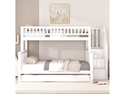 Litera de madera 2x90x200 cm 140x200 cm con escalera de almacenaje estilo blanco