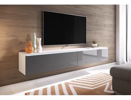 Mueble TV Lowboard D180 Blanco/Gris brillante, Número de puertas: 2 (180x30x31 cm)