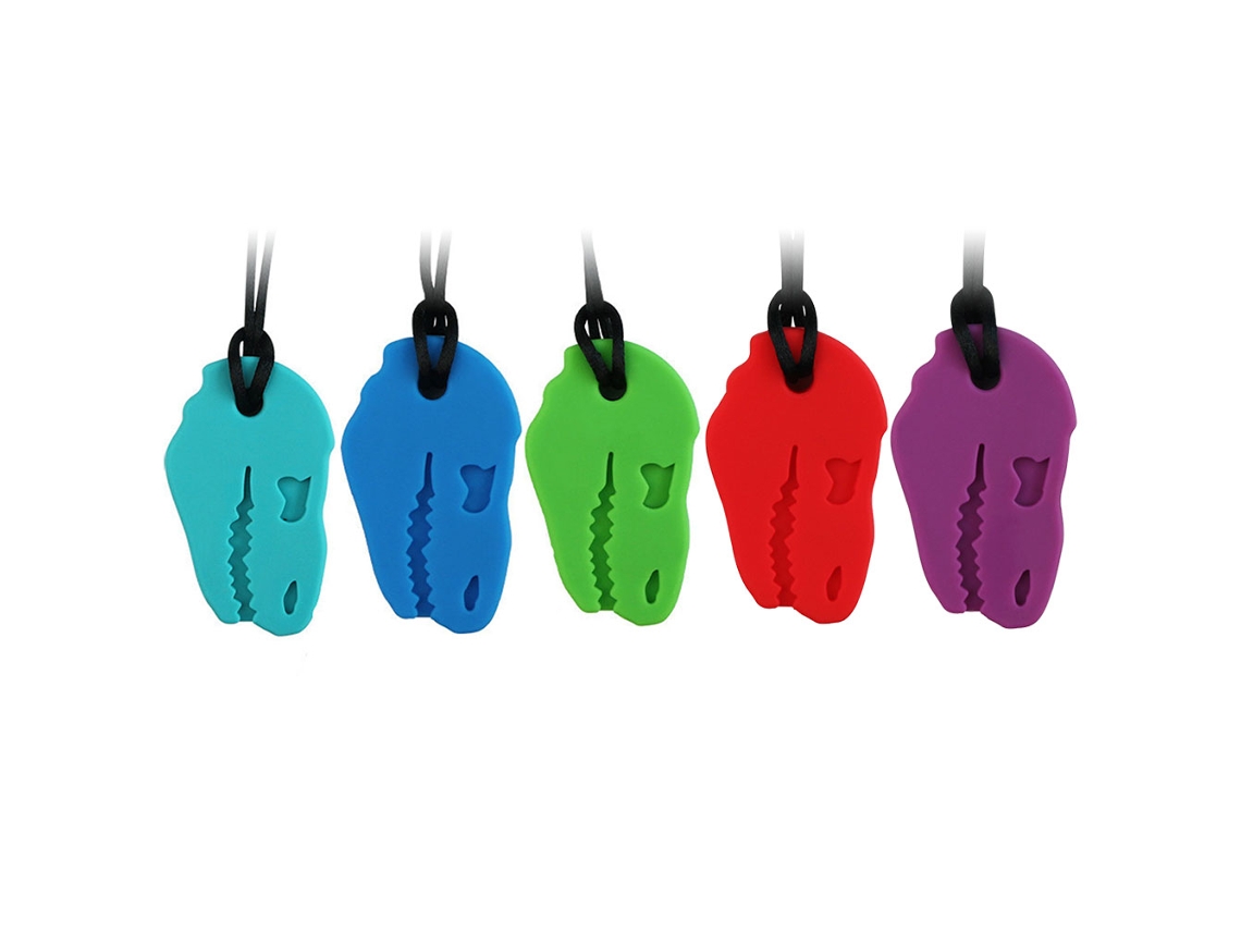 5 Collares Masticables Sensoriales Con Forma De Dinosaurio, Fabricados En Silicona De Grado Alimenticio Para Niños Y Adultos.