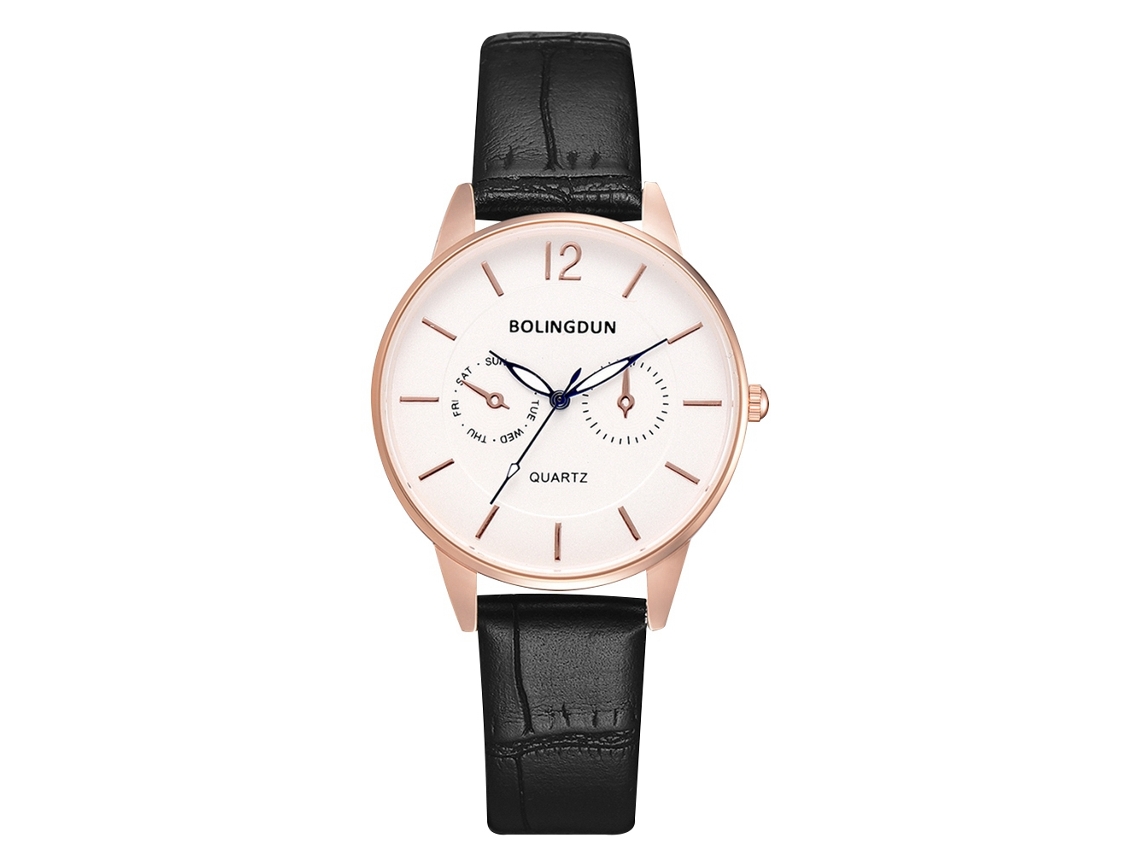 Reloj De Pulsera De Cuarzo Para Hombre/mujer En Piel Sintética Color Oro Rosa Con Esfera Redonda.