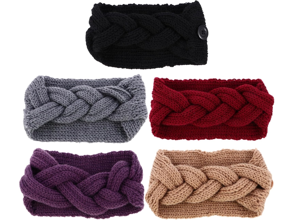 Diadema De Punto Para Mujer De 5 Piezas Con Botón Para Auriculares
