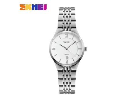 Relojes para parejas Relojes de acero inoxidable para hombres y mujeres Relojes de pulsera con fecha de cuarzo - Aguja plateada para mujeres VEANXIN