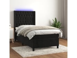 Cama Box Spring Colchón Y Led Terciopelo Negro 100x200 Cm