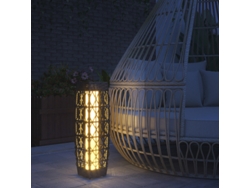 Lámpara solar LED para jardín con ratán y sensor de luz, gris, resistente a los rayos UV para uso en exteriores.