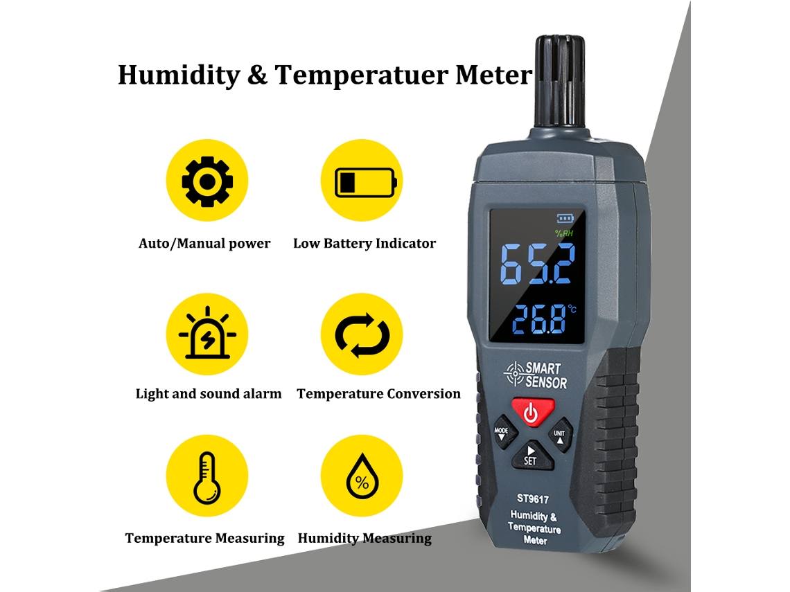 Medidor De Humedad Y Temperatura Smart Sensor Con Pantalla Lcd Digital De Alta Precisión Y Funciones Adicionales.