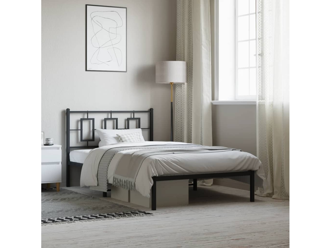 Estructura Cama Sin Colchón Con Cabecero Metal Negro 107x203 Cm