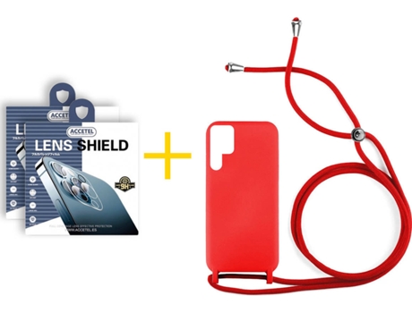 Carcasa + 2 Protectores de Cámara para Samsung Galaxy S22 Ultra 5G ACCETEL Rojo
