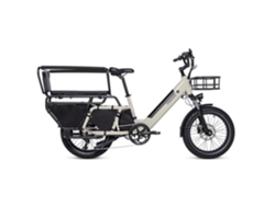 Bicicleta de carga eléctrica compacta de aluminio con cambio Shimano Tourney de 7 V y autonomía de hasta 100 km. Batería de 48 V y 15 Ah. Moma Bikes.