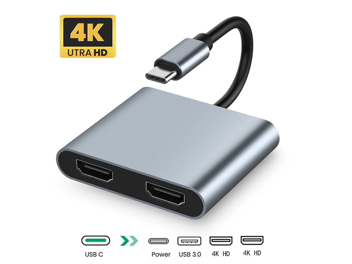 Estación de acoplamiento USB C Yizhood 4 en 1 tipo C Thunderbolt3 a doble HD 4k USB 3.0 OTG PD carga rápida para gris