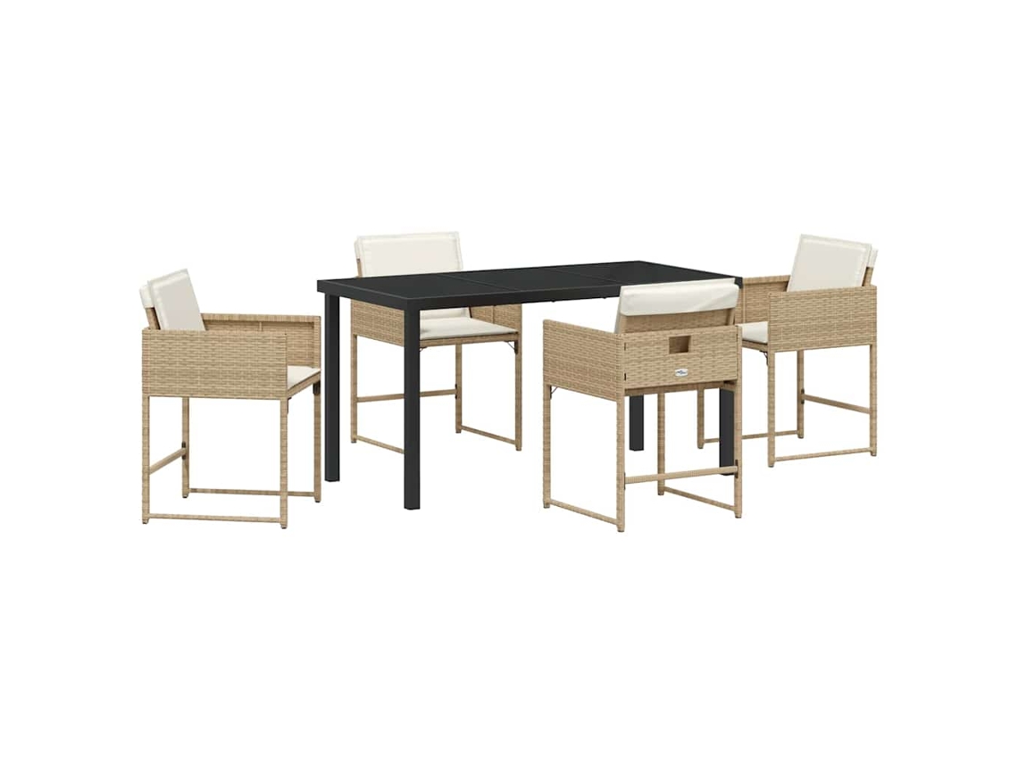 Conjunto de Jantar para Jardim 5 Pcs Bege Vime Pe MAISON EXCLUSIVE
