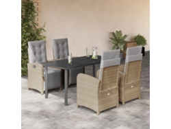 Juego de comedor de jardín de 5 piezas con cojines, mimbre sintético beige, Dkd Home Decor