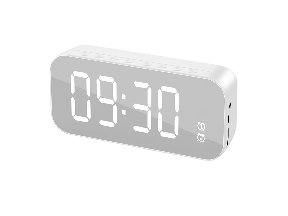 Reloj Despertador Digital Portátil Bluetooth Recargable Con Espejo, Blanco.