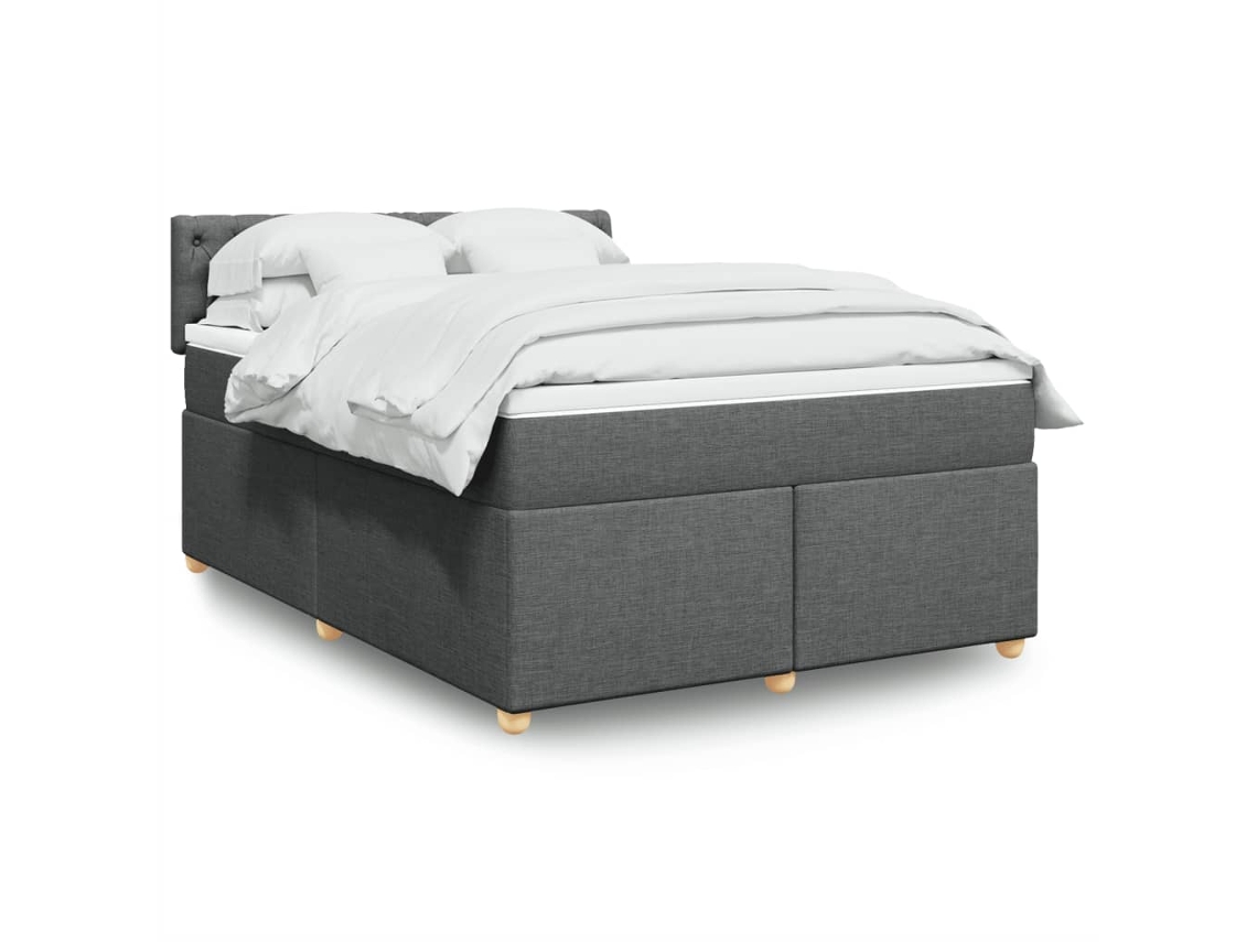 Cama Box Spring Con Colchón Tela Gris Oscuro 140x200 Cm