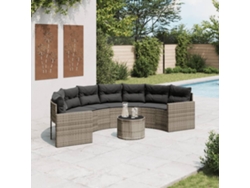 Sofá de jardín con mesa y cojines semicircular de mimbre gris Dkd Home Decor